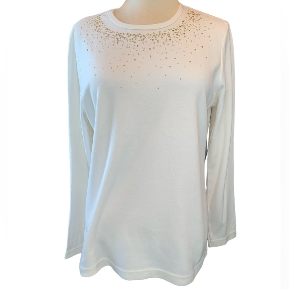 Decorated Originals T-shirt long sleeve embellished neckline Sz LG